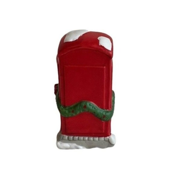Christmas Village Accessory Ceramic Red Phone Booth Telephone - Picture 2 of 4